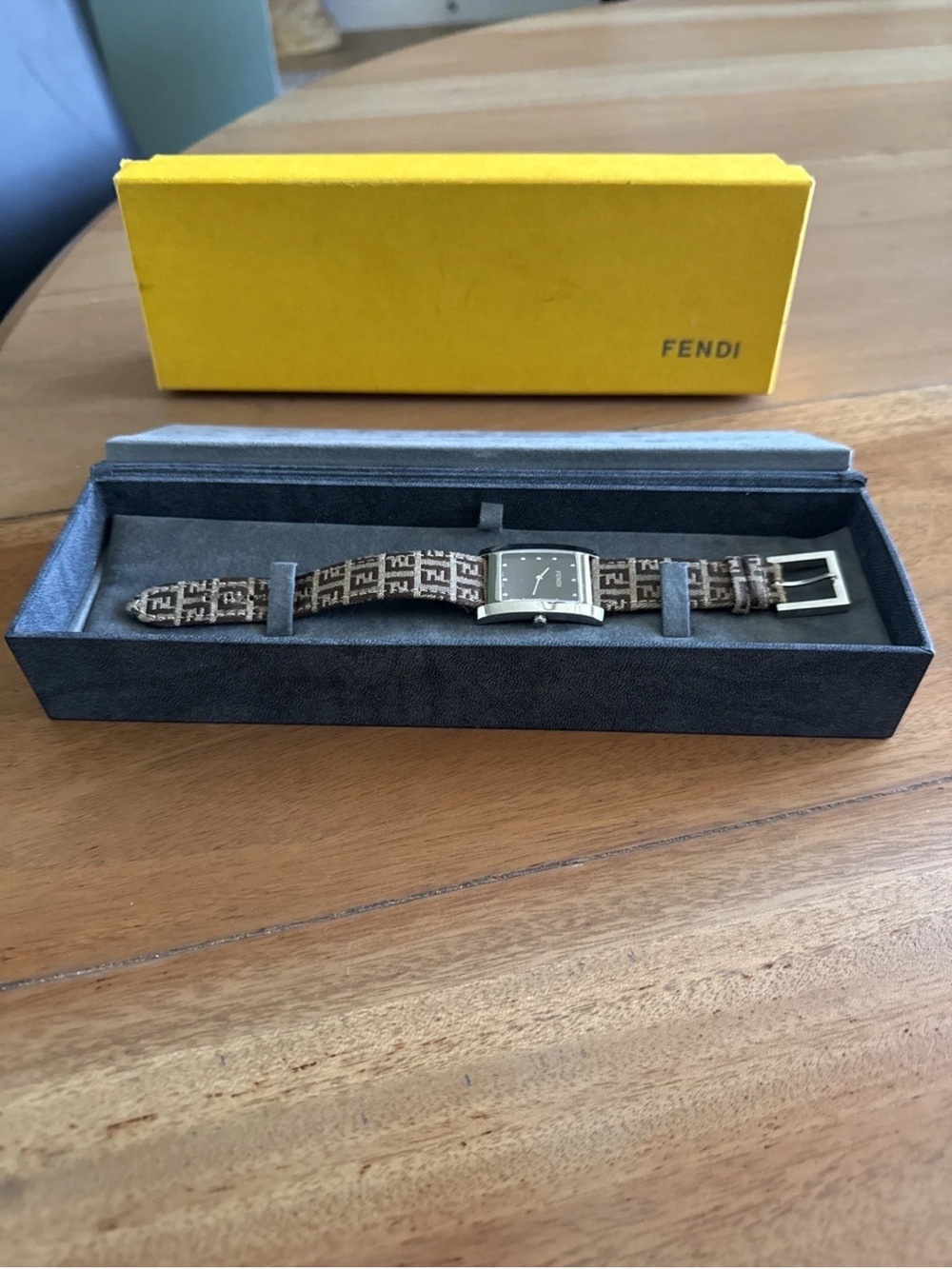 Fendi Brown Monogram Fabric Strap Watch with Silver-Tone Case